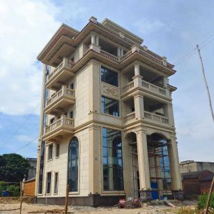 梅州 黄金麻花岗岩石材别墅外墙干挂搭配（雕花栏杆花瓶柱门楼罗马柱）