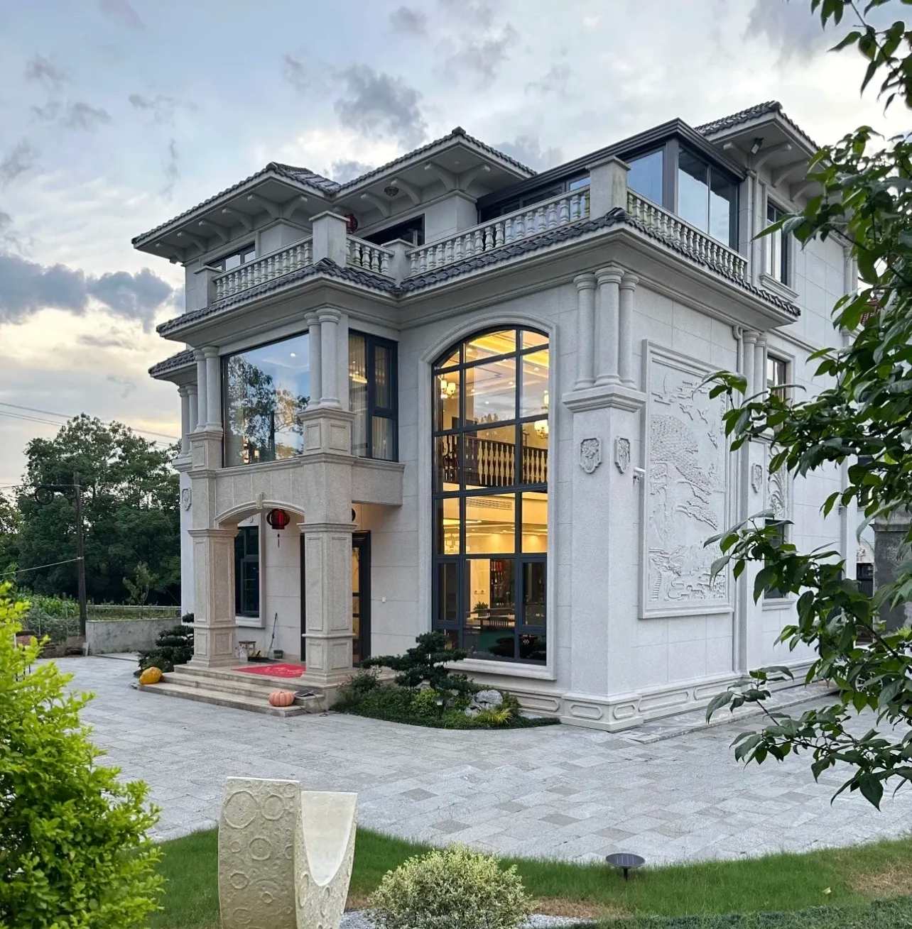 梅州 白麻花岗岩私人别墅干挂石材豪华定制