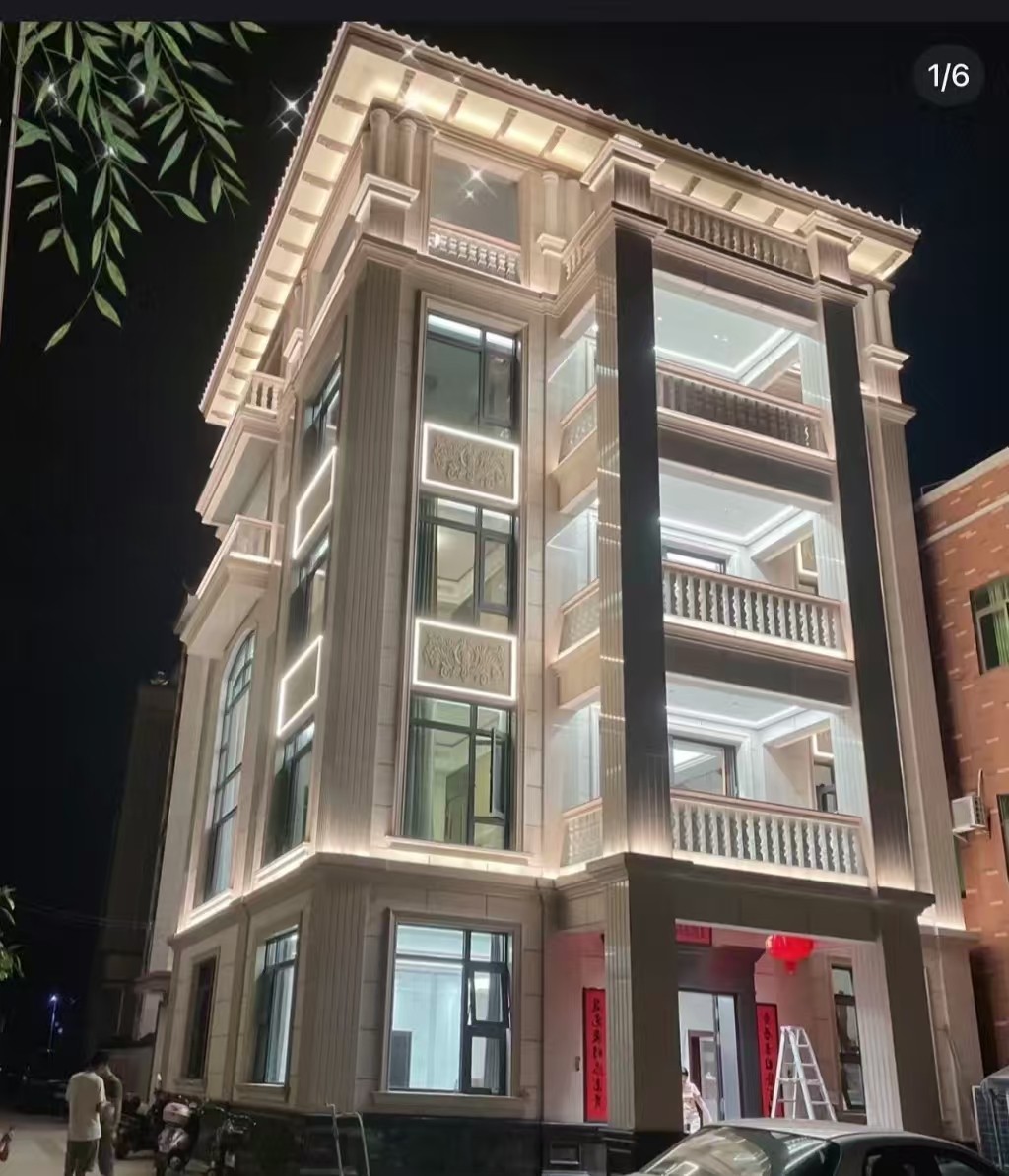 梅州 芝麻白花岗岩别墅外墙夜间效果