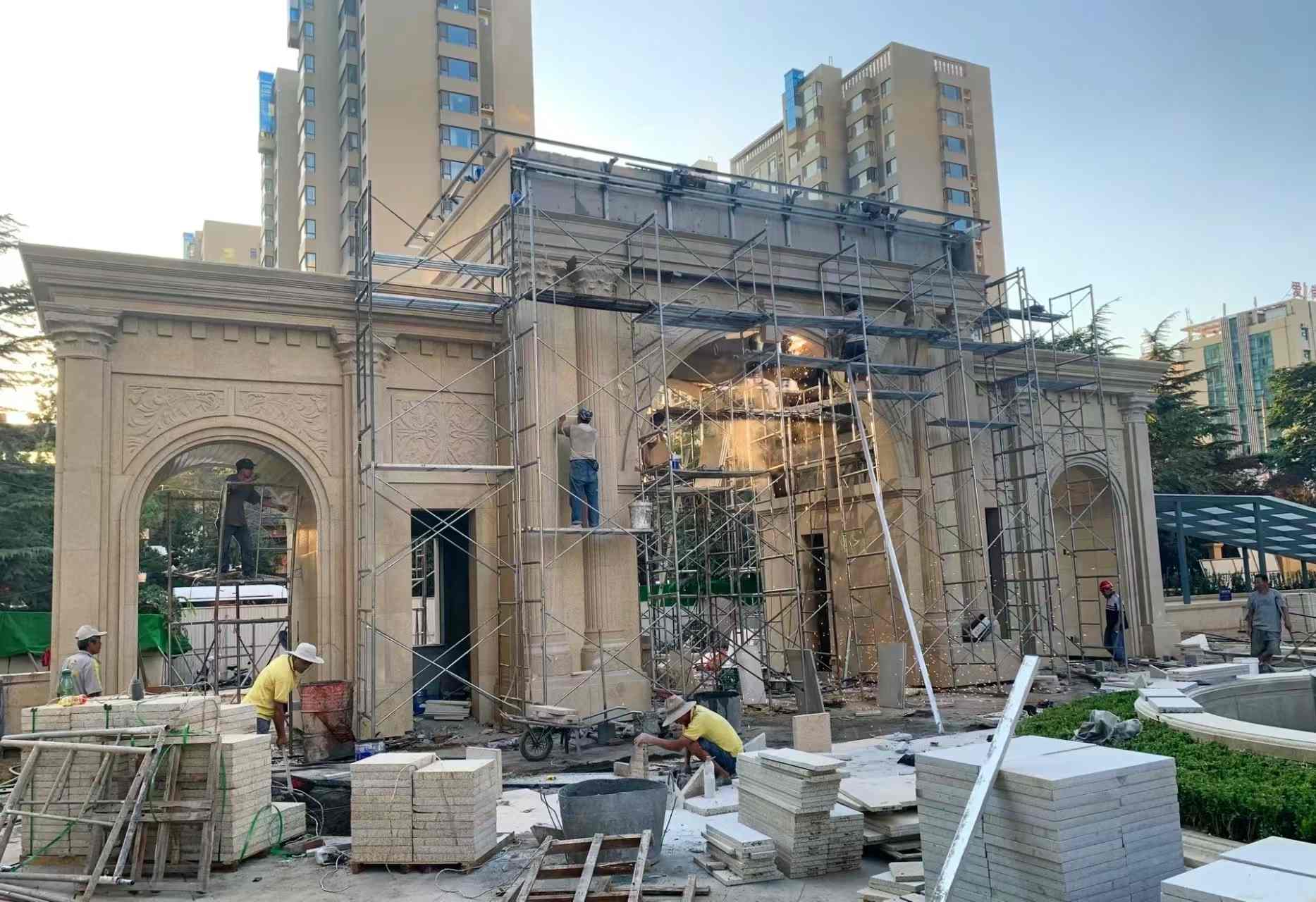 梅州 黄金麻荔枝面花岗岩小区门楼外墙干挂