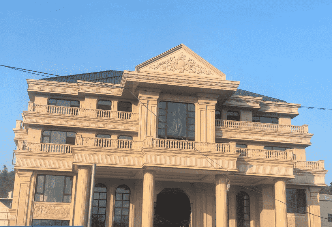 梅州黄金麻别墅外墙干挂石材效果示例